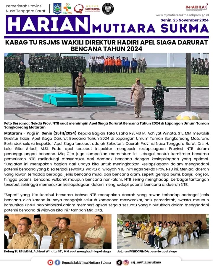 KABAG TU RSJMS WAKILI DIREKTUR HADIRI APEL SIAGA DARURAT BENCANA TAHUN 2024